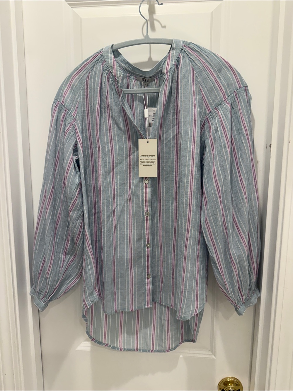 Rails Button-Up Shirt in Light Blue with Purple and White Stripes